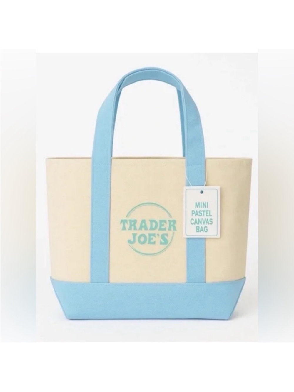 TRADER JOE’S Mini Tote Bag in Pastel Blue. Brand New with Tags.